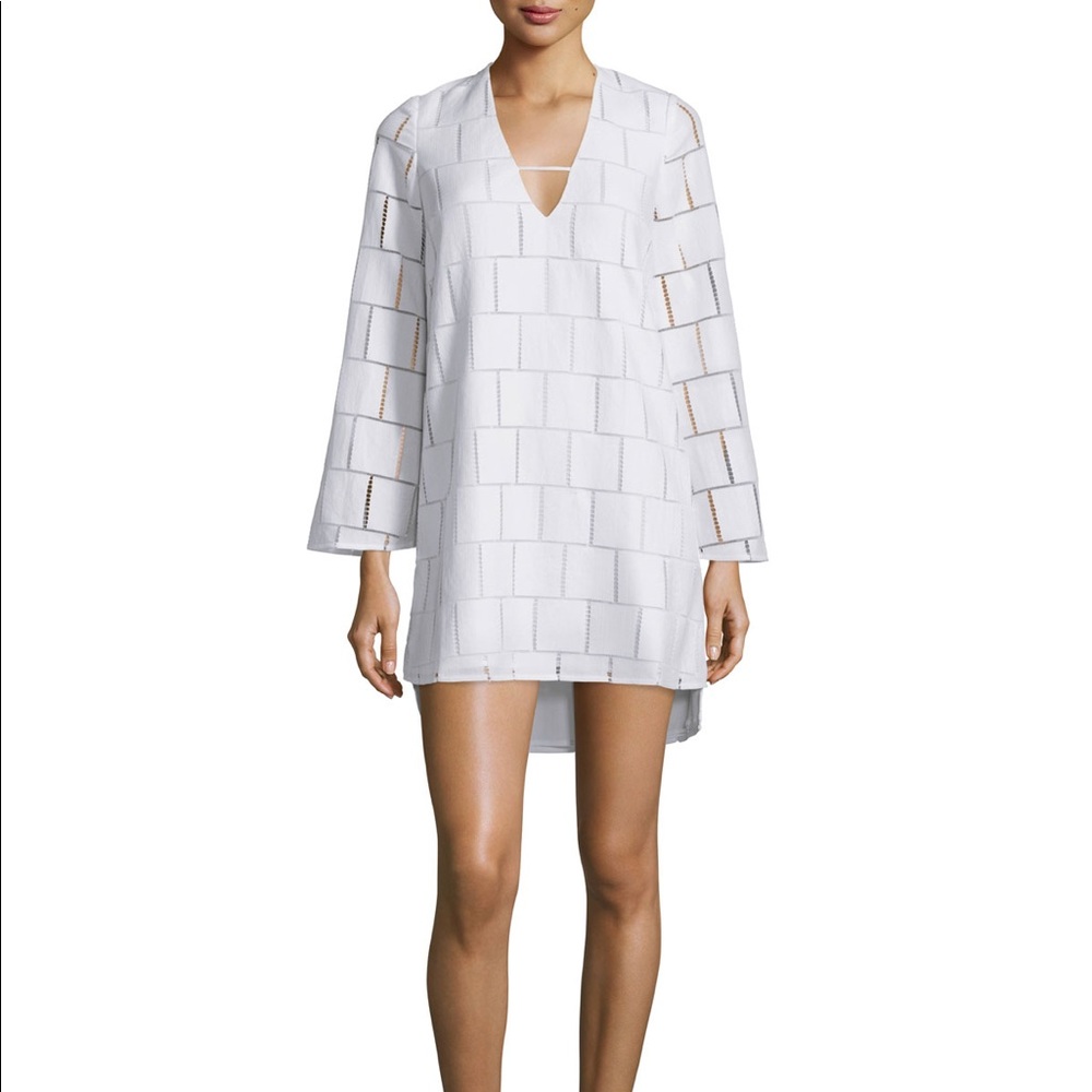 Kendall + Kylie Long Sleeve Grid-Lace Mini Dress